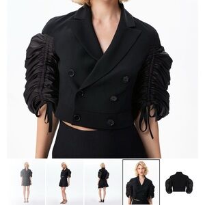 Theo the Label Elegant Cropped Black Double-Breasted Women's Jacket
